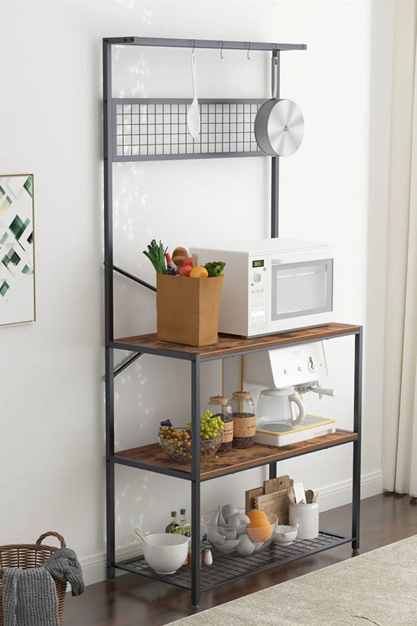 FaFurn - Modern Metal Wood 4-Shelf Kitchen Baker'S Rack Microwave Stand
