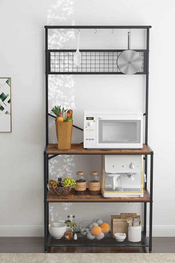 FaFurn - Modern Metal Wood 4-Shelf Kitchen Baker'S Rack Microwave Stand