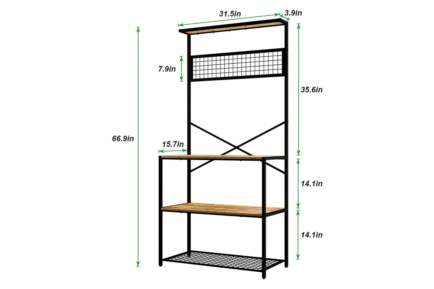 FaFurn - Modern Metal Wood 4-Shelf Kitchen Baker'S Rack Microwave Stand