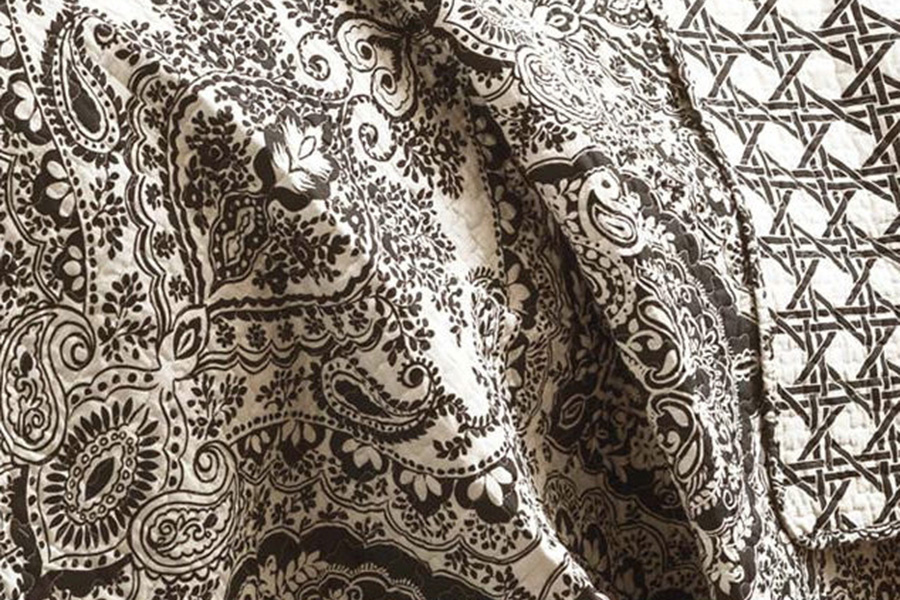 FaFurn 3-Piece Quilt Set 100% Cotton in Black/White Damask - King Size