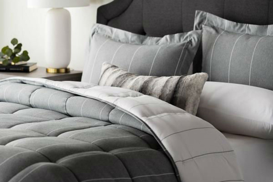 FaFurn 3 Piece Down Alternative Chambray Pin Striped Comforter Set - Gray, King Size