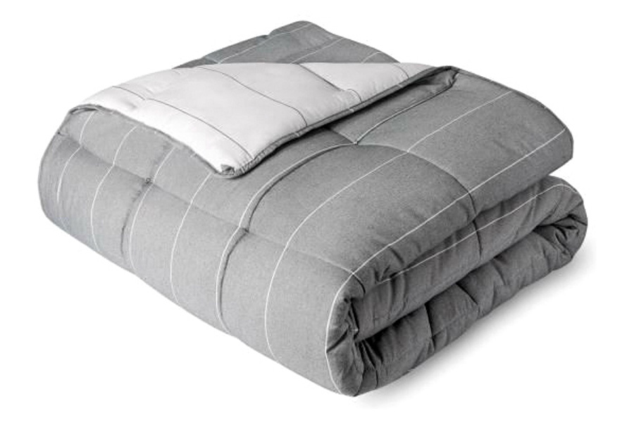 FaFurn 3 Piece Down Alternative Chambray Pin Striped Comforter Set - Gray, King Size