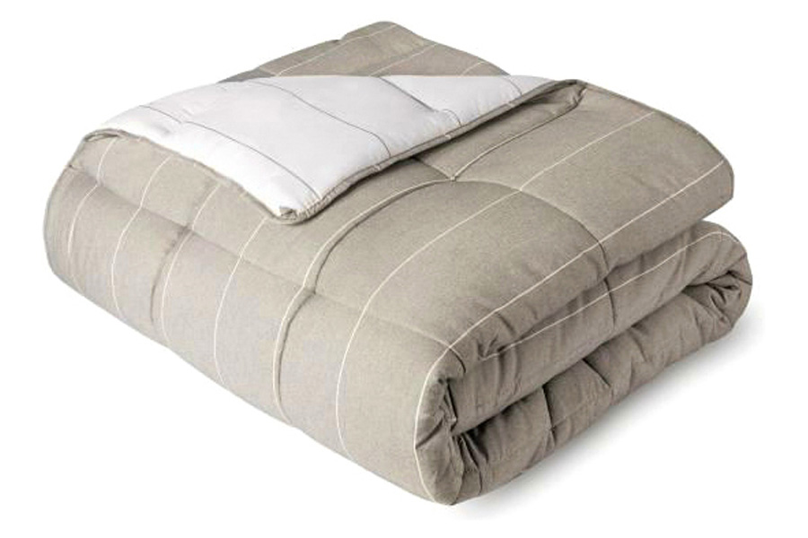 FaFurn 3 Piece Down Alternative Chambray Pin Striped Comforter Set - Beige, King Size