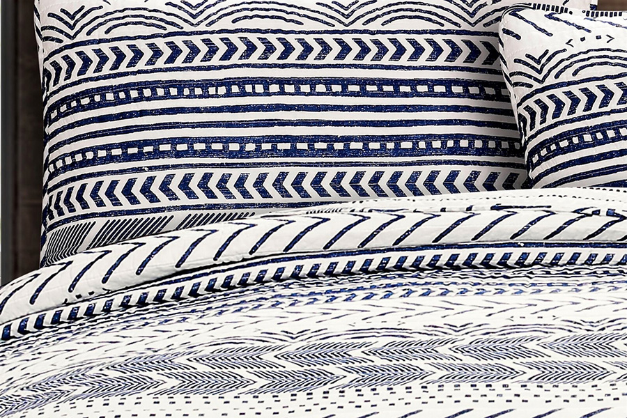 FaFurn 3 Piece Scandinavian Reversible Cotton Set - Blue/White, King Size