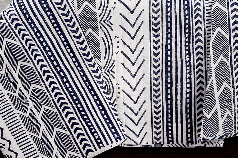 FaFurn 3 Piece Scandinavian Reversible Cotton Set - Blue/White, King Size