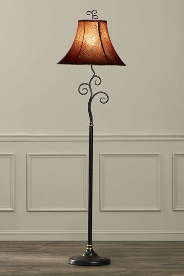 FaFurn - Contemporary 61-Inch Tall Floor Lamp with Red and Gold Bell Shade