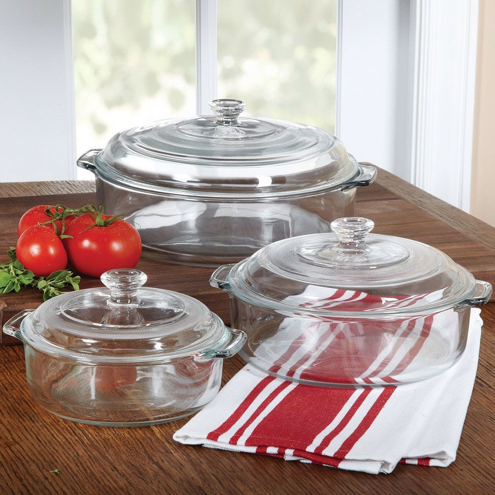 FaFurn - 6-Piece Round Cookware/Bakeware Set with Lids in Glass