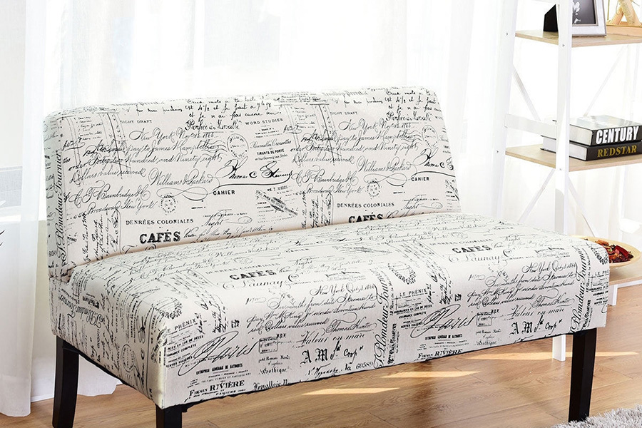 FaFurn - Modern Loveseat Sofa with Off-White Cursive Pattern Upholstery and Black Wood Legs
