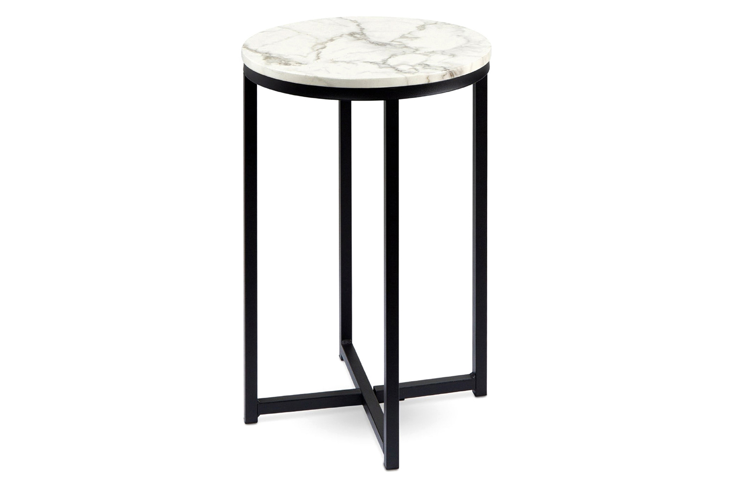 FaFurn - Round Cross Leg Design Coffee Side Table Nightstand with Faux Marble Top