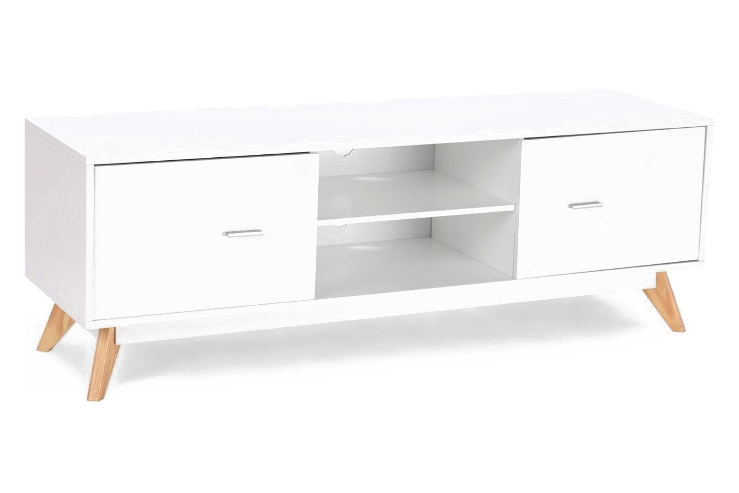 FaFurn - Modern Mid Century Style White TV Stand with Wood Legs