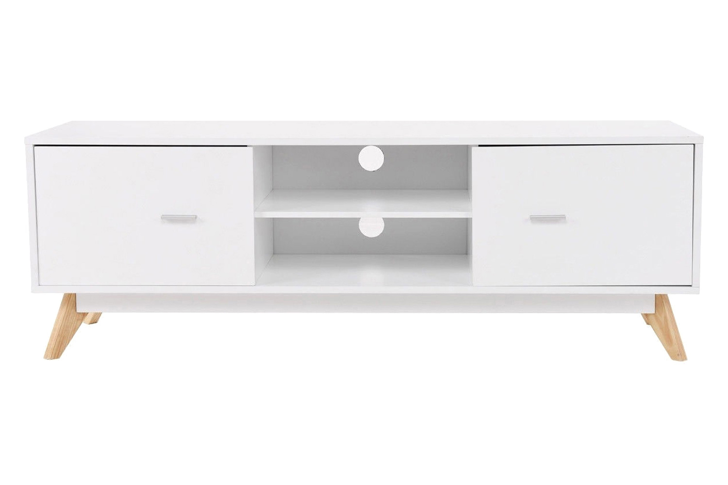 FaFurn - Modern Mid Century Style White TV Stand with Wood Legs