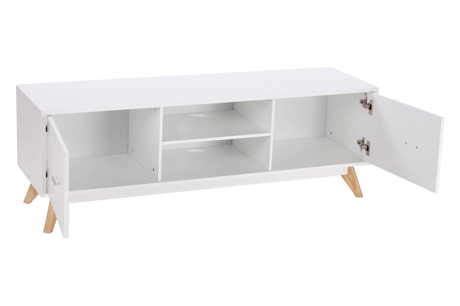 FaFurn - Modern Mid Century Style White TV Stand with Wood Legs