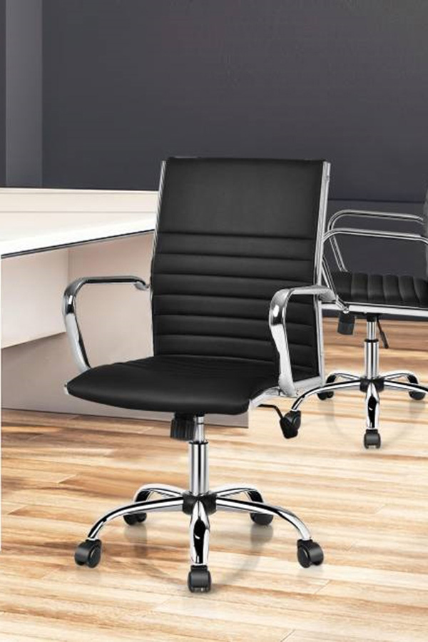 FaFurn Faux Leather High Back Modern Classic Office Chair with Armrests - Black