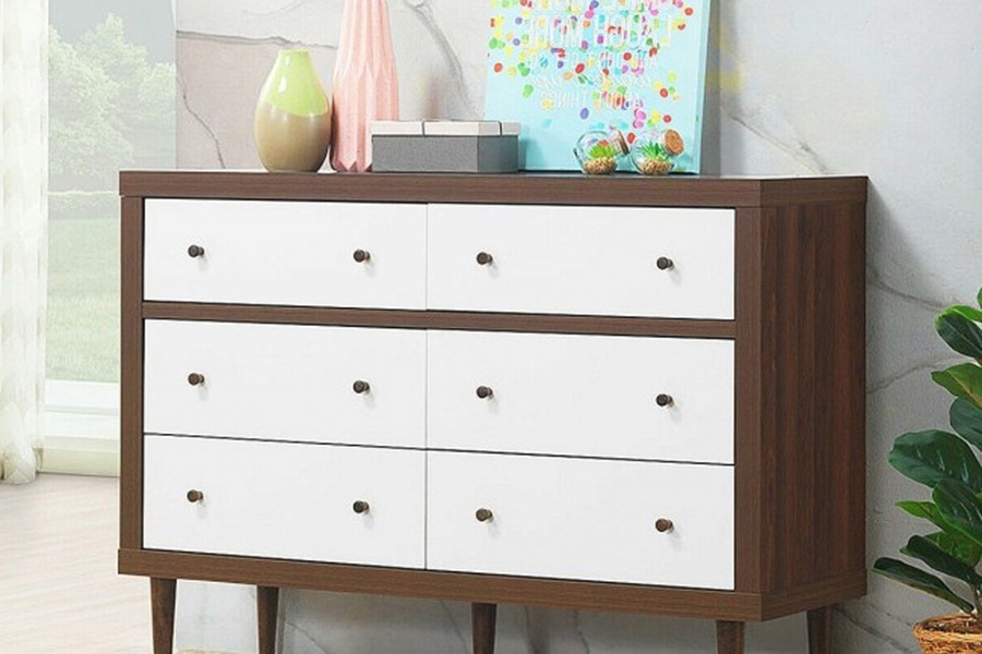 FaFurn - Modern Walnut White 6 Drawer Wood Dresser