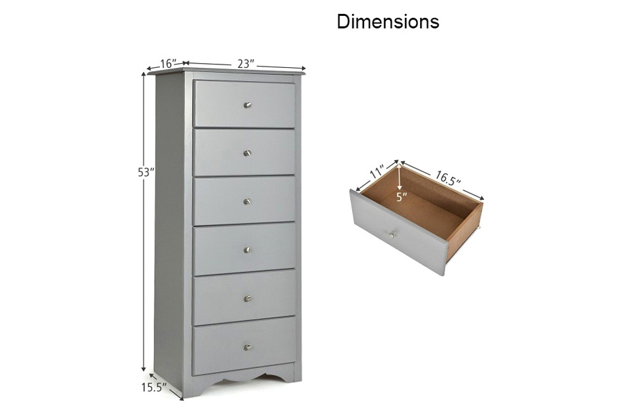 FaFurn Modern 6 Drawer Tall Wood Dresser Chest - Gray