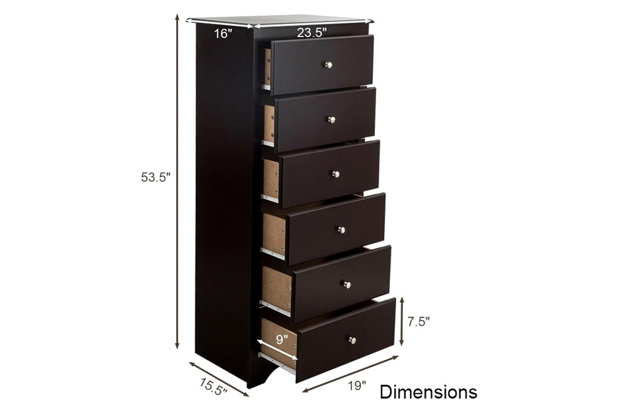 FaFurn - Modern 6 Drawer Tall Wood Dresser Chest