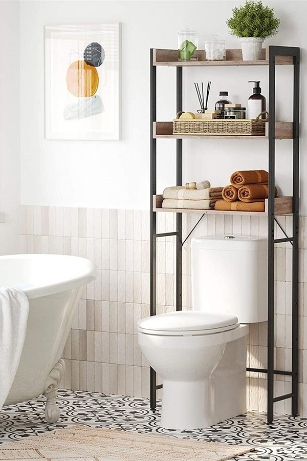 FaFurn - Modern Farmhouse 3 Tier Over The Toilet Metal Wood Storage Shelves