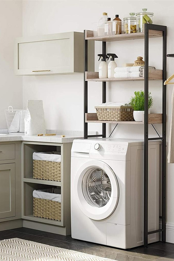 FaFurn - Modern Farmhouse 3 Tier Over The Toilet Metal Wood Storage Shelves