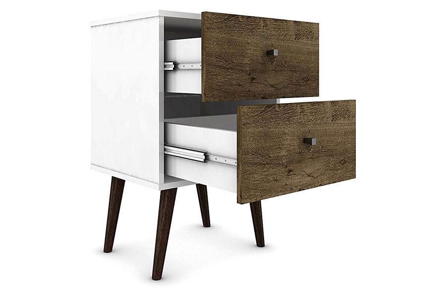 FaFurn - Modern Mid-Century Side Table Nighstand in White and Wood Finish