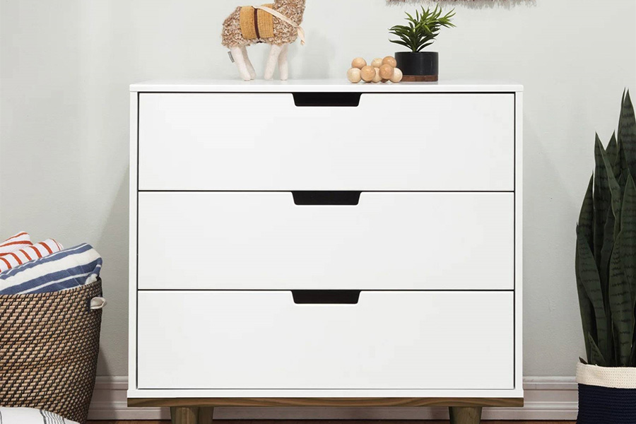 FaFurn Modern Mid-Century Style 3-Drawer Dresser Chest in Wood Finish - White/Walnut