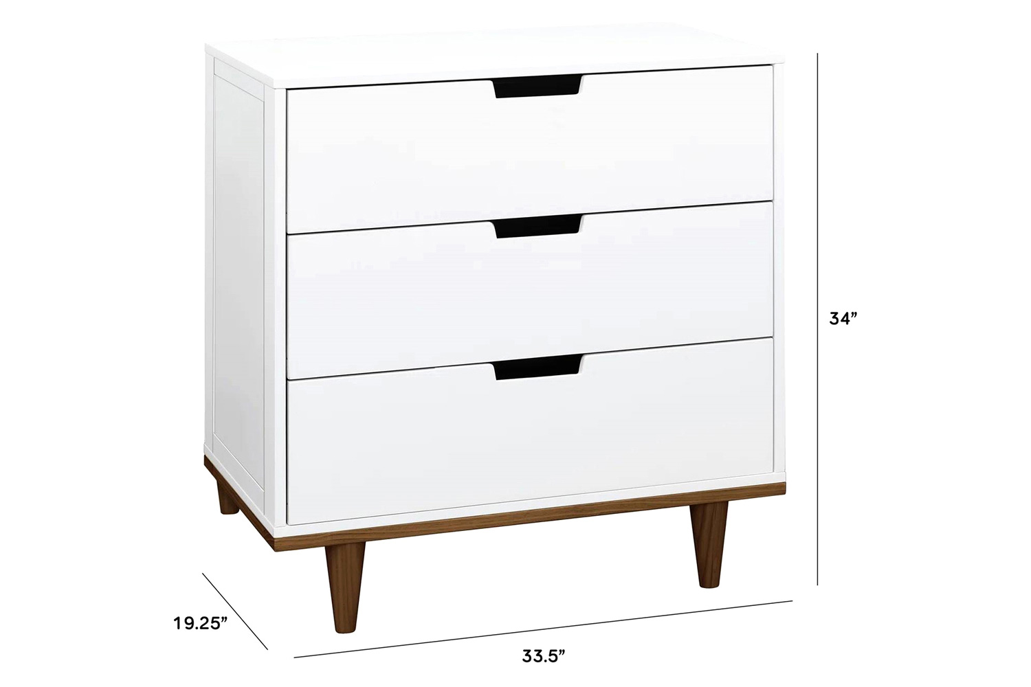 FaFurn Modern Mid-Century Style 3-Drawer Dresser Chest in Wood Finish - White/Walnut