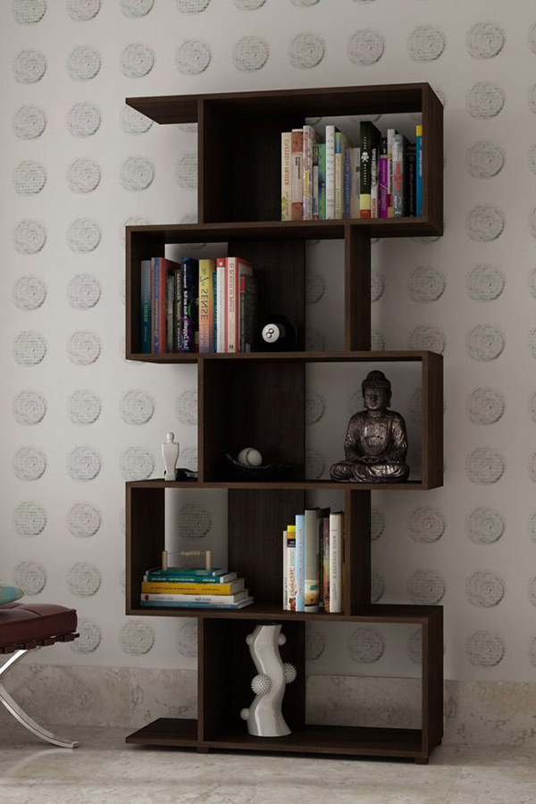 FaFurn - Modern Zig-Zag Bookcase with 5-Shelves in Dark Brown Finish
