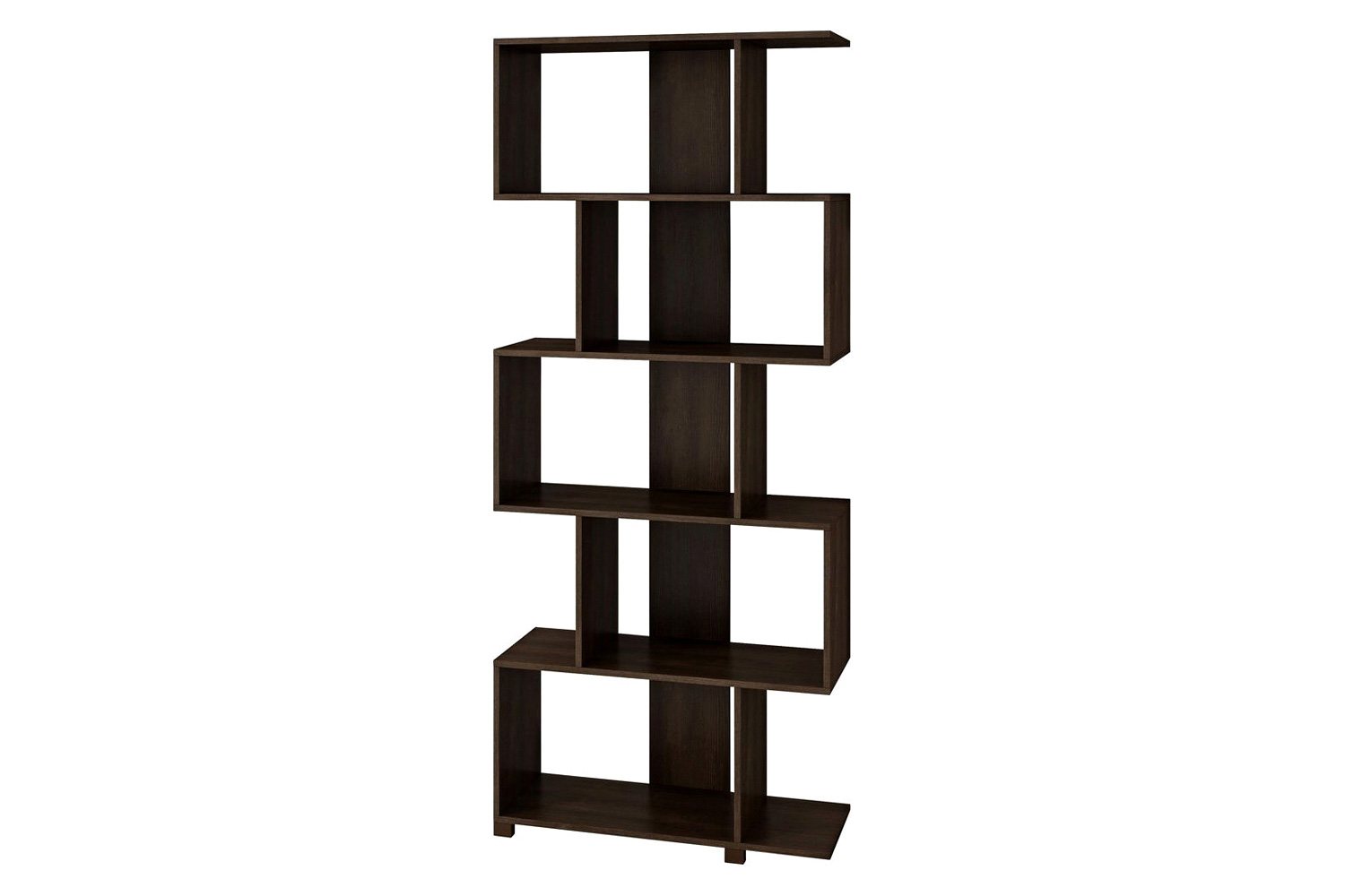 FaFurn - Modern Zig-Zag Bookcase with 5-Shelves in Dark Brown Finish