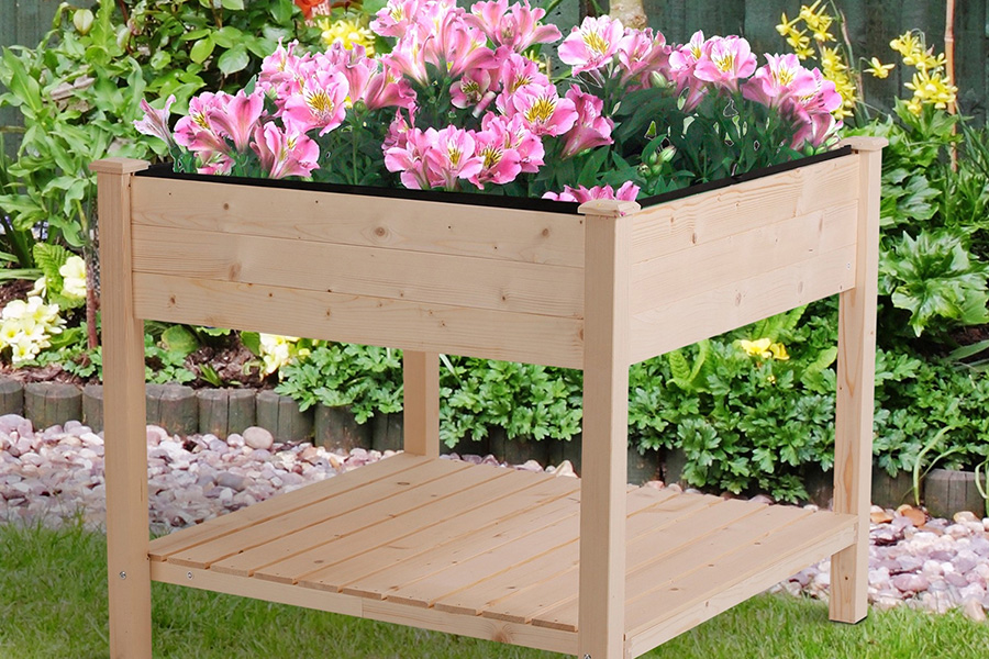 FaFurn - Farmhome Square Fir Wooden Raised Garden Planter Box