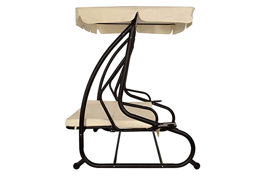 FaFurn - Outdoor 3-Seat Canopy Swing with Beige Cushions For Patio Deck Or Porch