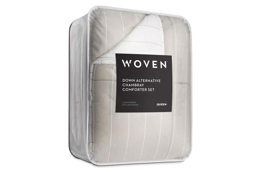 FaFurn 3 Piece Down Alternative Chambray Pin Striped Comforter Set - Beige, Queen Size