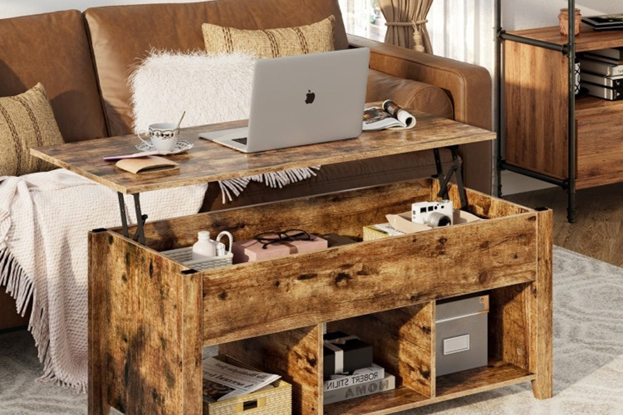 FaFurn Farmhouse Wooden Lift Top Coffee Table - Rustic/Tan