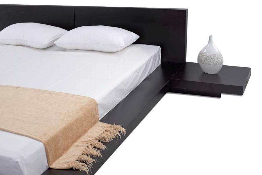 FaFurn Modern Japanese Style Platform Bed with Headboard and 2 Nightstands - Espresso, Queen Size