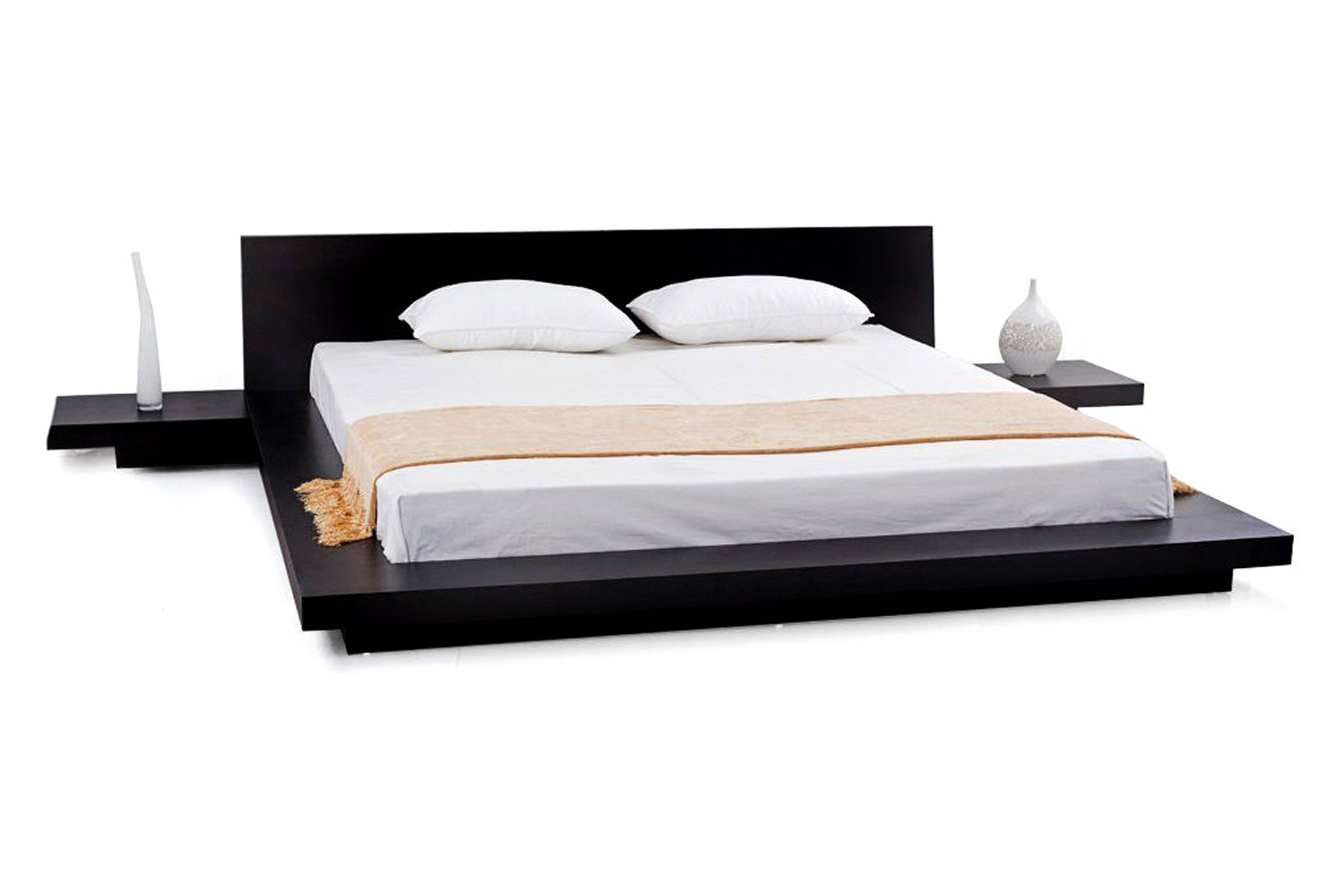 FaFurn Modern Japanese Style Platform Bed with Headboard and 2 Nightstands - Espresso, Queen Size
