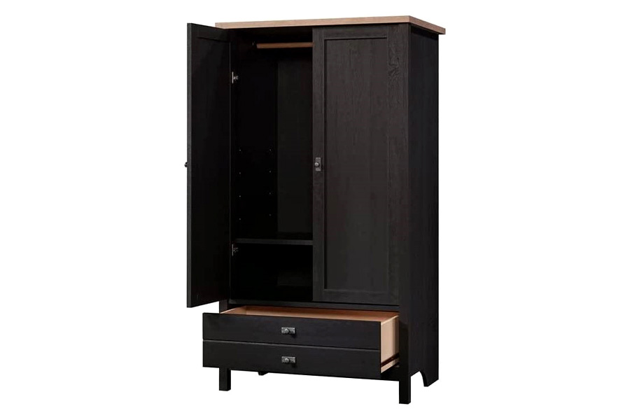 FaFurn - Farmhouse Black Oak Drawer and Garment Rod Wardrobe Armoire