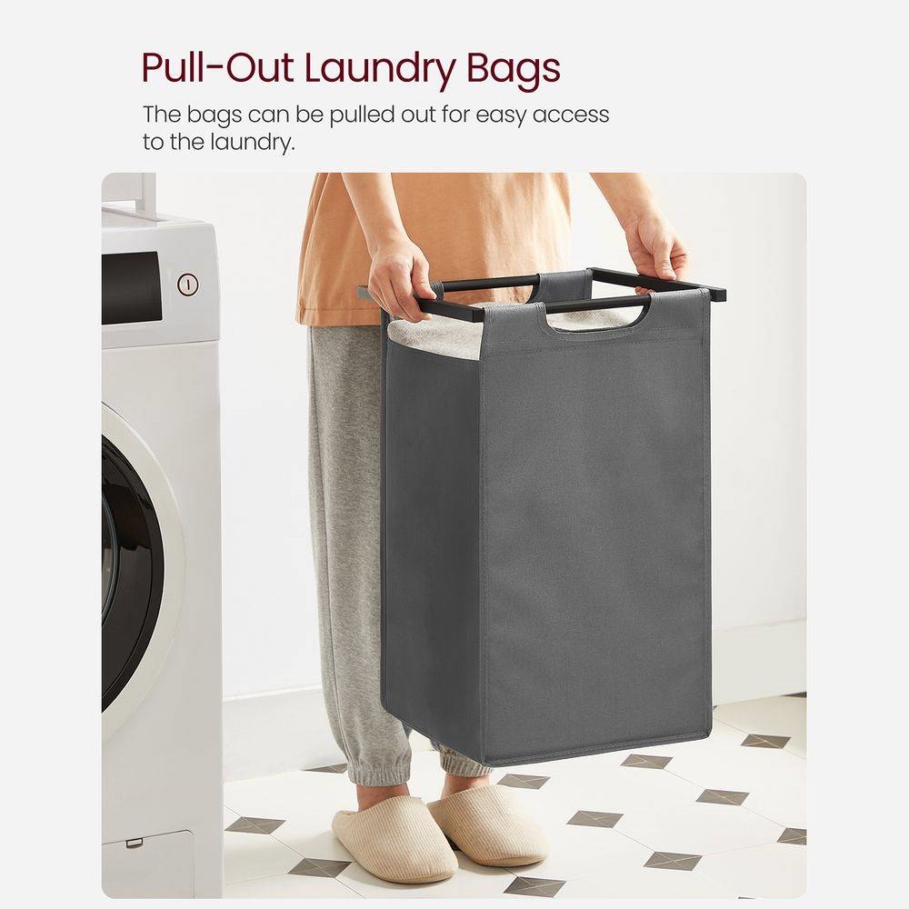 FaFurn 2-Basket Laundry Hamper Sorter with Removable Bags and Top Storage Shelf - Black
