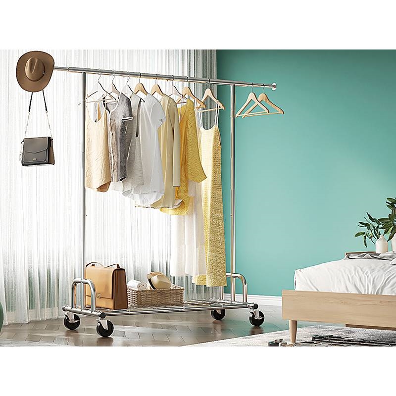 FaFurn - Garment Rack Clothes on Lockable Casters in Silver, Metal