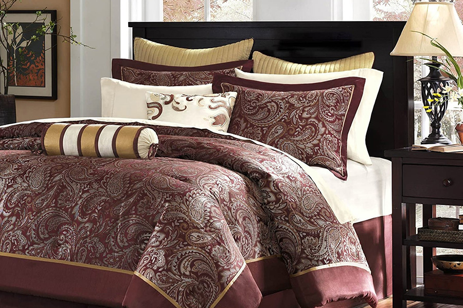 FaFurn 12 Piece Cotton Polyester Comforter Set - Red/Gold, King Size