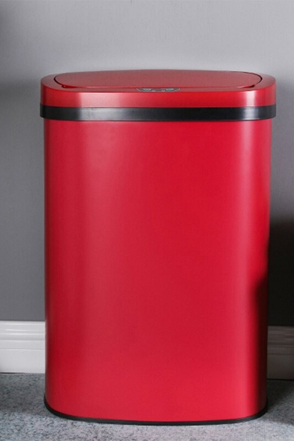 FaFurn - Red 13 Gallon Stainless Steel Motion Sensor Trash Can