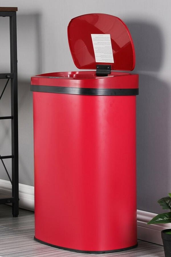 FaFurn - Red 13 Gallon Stainless Steel Motion Sensor Trash Can