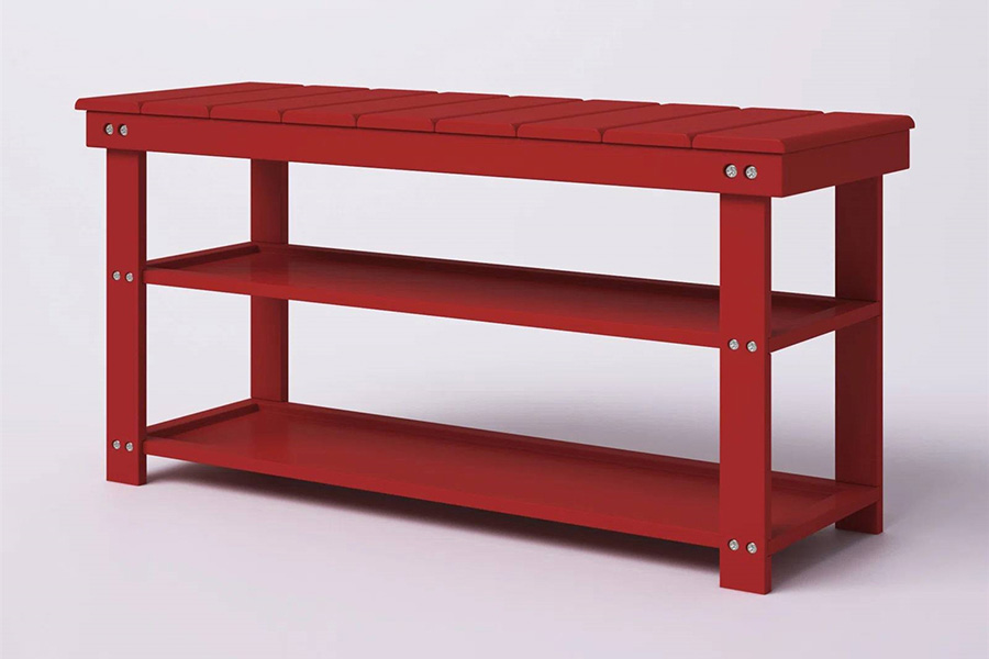 FaFurn Wooden 2-Shelf Shoe Rack Storage Bench - Red