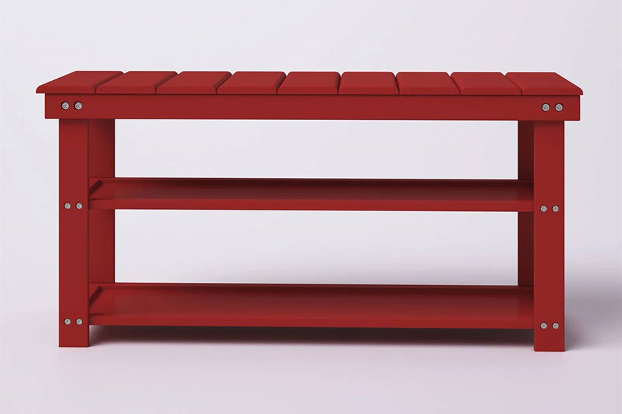 FaFurn Wooden 2-Shelf Shoe Rack Storage Bench - Red