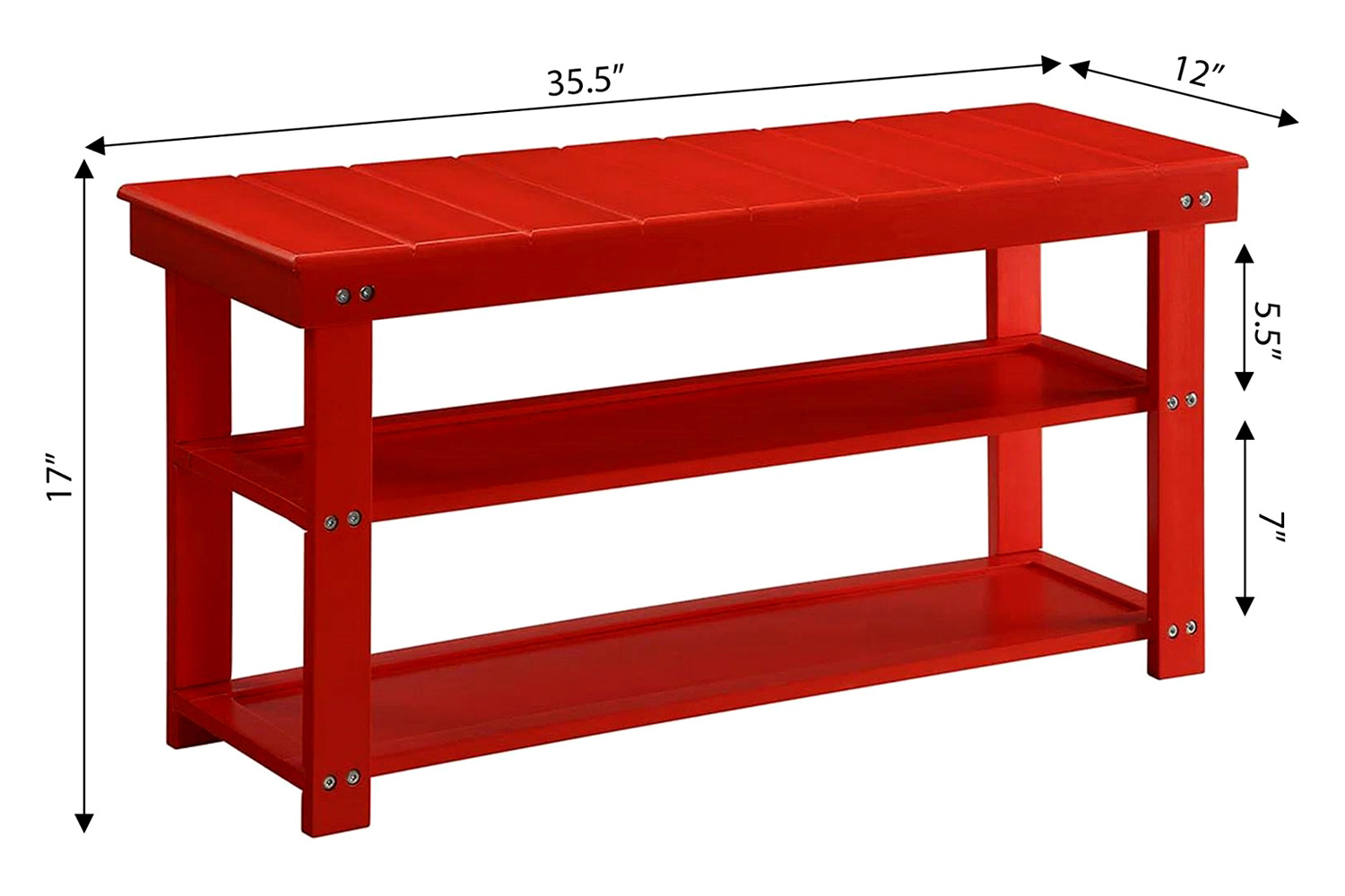 FaFurn Wooden 2-Shelf Shoe Rack Storage Bench - Red