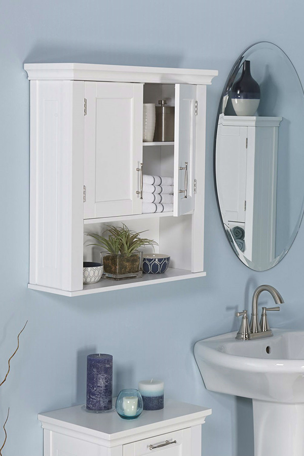 FaFurn - White Bathroom Wall Cabinet Cupboard with Open Shelf