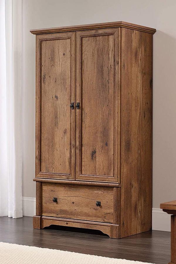 FaFurn - Rustic Oak Drawer and Garment Rod Wardrobe Armoire