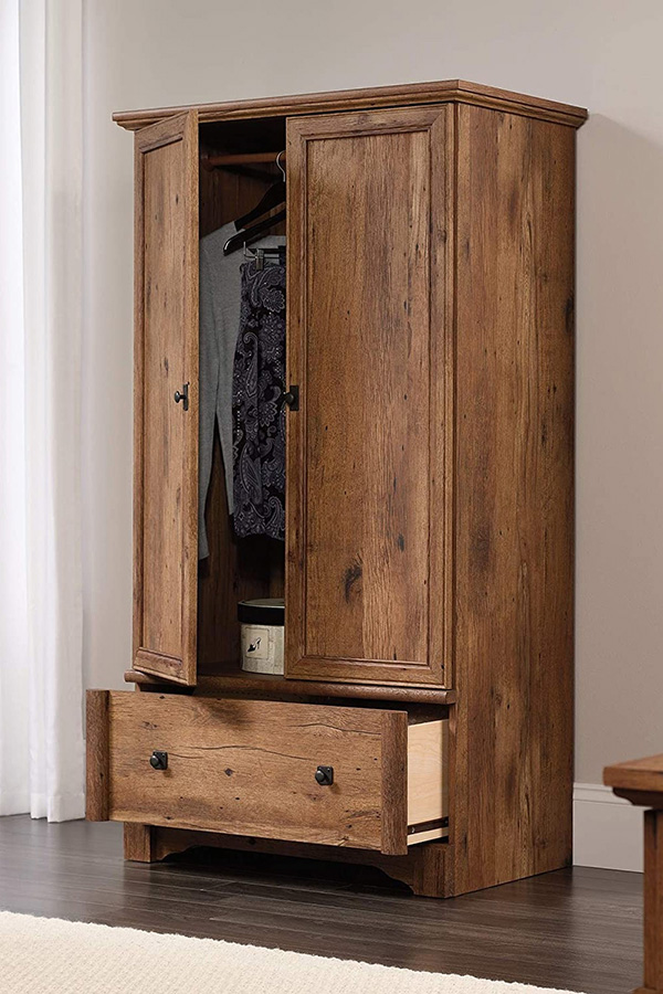 FaFurn - Rustic Oak Drawer and Garment Rod Wardrobe Armoire