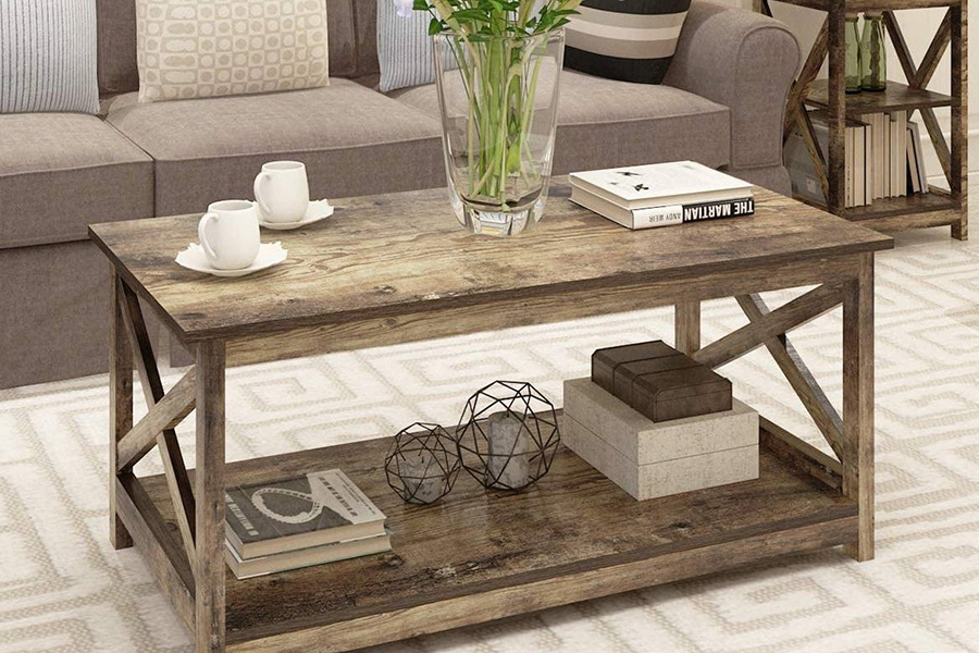 FaFurn Contemporary 2-Tier Farmhouse Coffee Table - Rustic