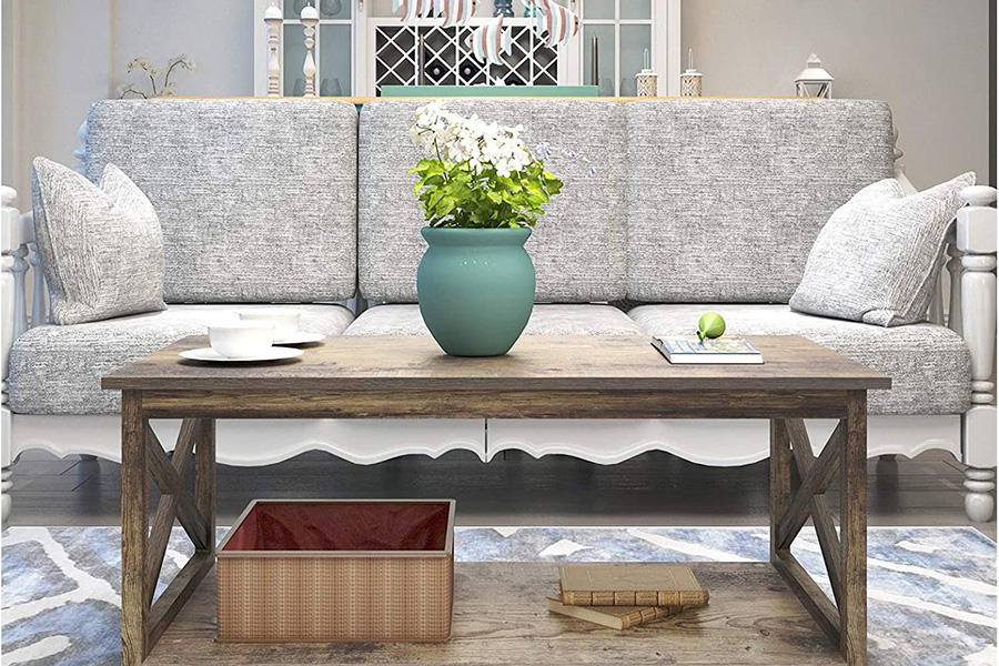 FaFurn Contemporary 2-Tier Farmhouse Coffee Table - Rustic