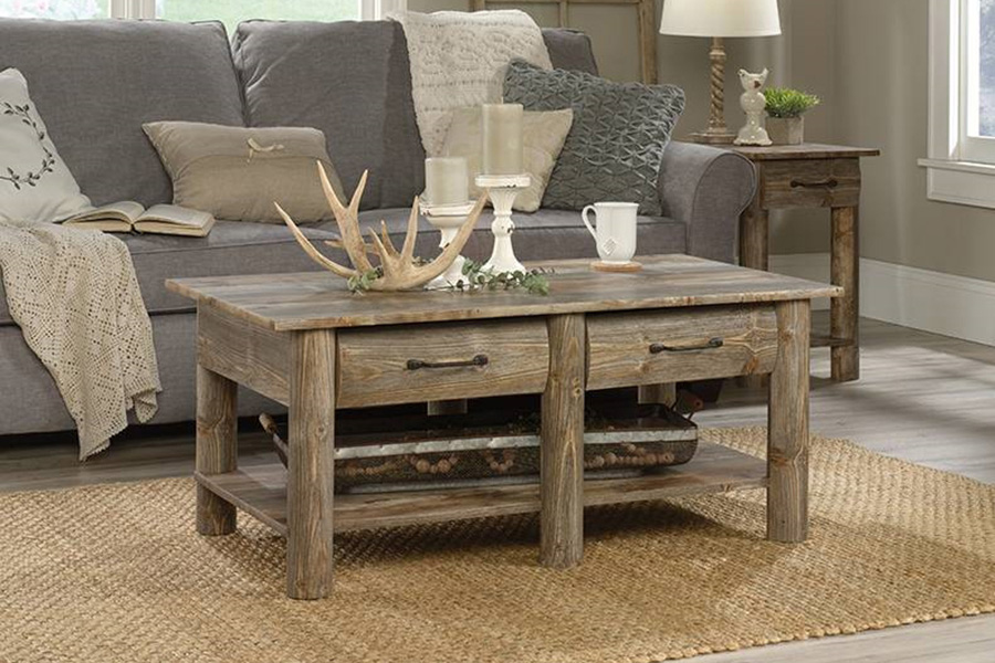 FaFurn - Farmhome Lodge 2 Drawer & 2 Faux Drawers Coffee Table