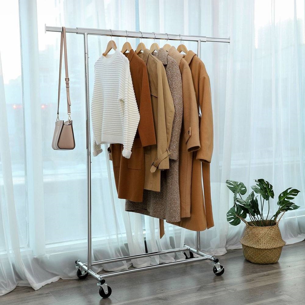 FaFurn Garment Rack Clothes on Wheels - Chrome, Iron