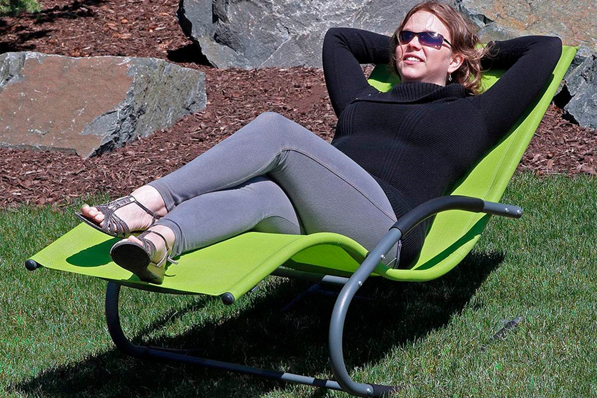 FaFurn - Outdoor Patio Rocking Chair with Pillow in Green, Polyethylene/Steel